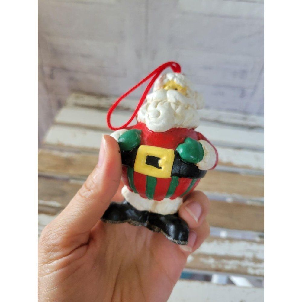 Fat Santa folk art ornament Xmas holiday tree vint